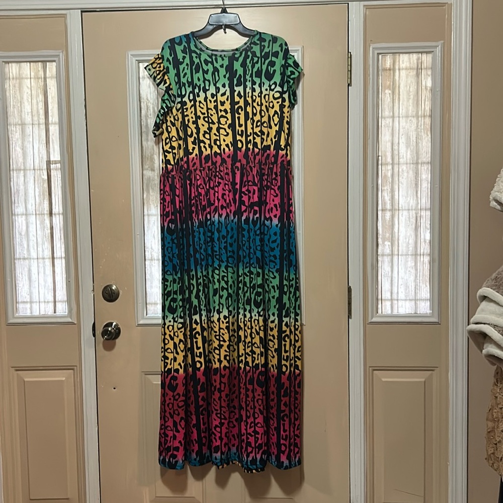 Rainbow leopard maxi dress